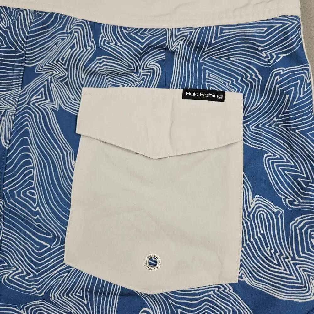 Huk Board Shorts Mens 32 Blue Performance Outdoors Fishing Hiking Swimming Beach